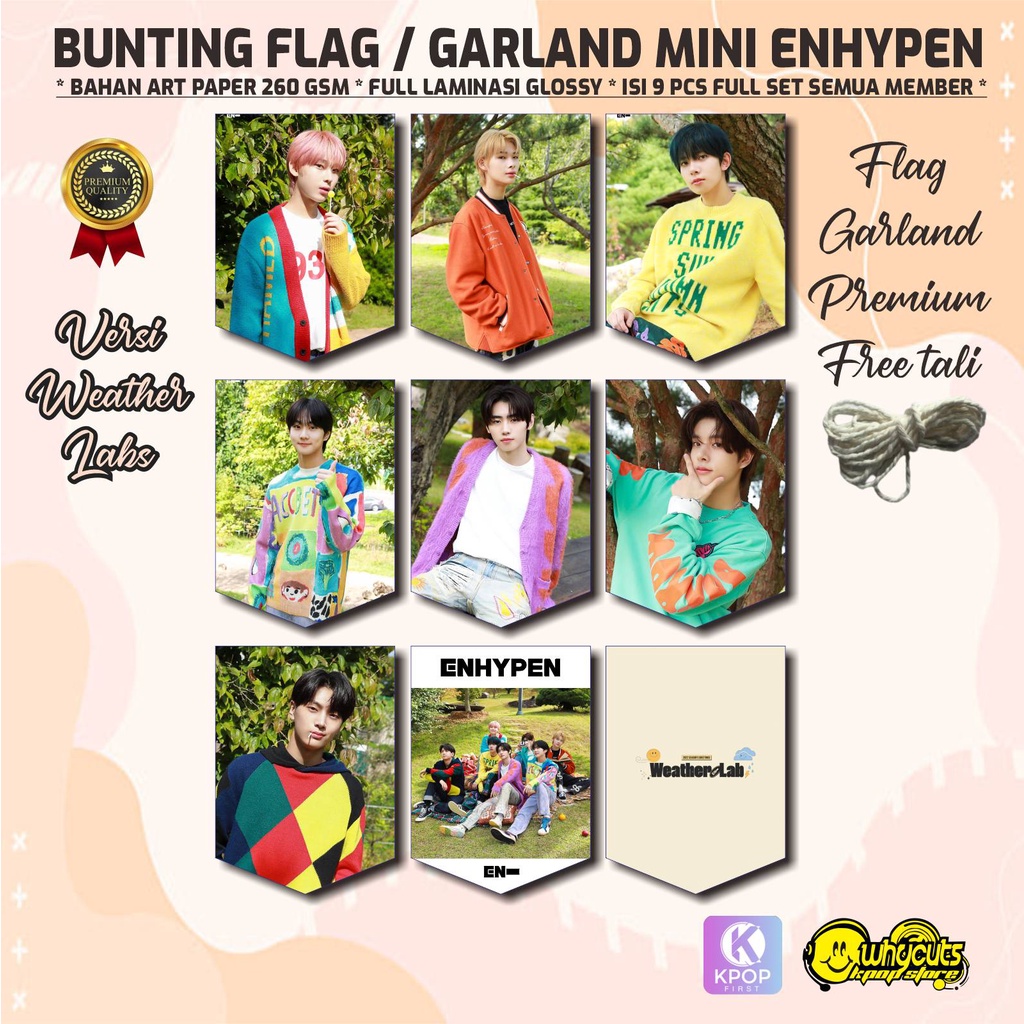 BUNTING FLAG GARLAND PREMIUM ENHYPEN / FULL PRINT 1 SISI / FULL LAMINASI SUPER GLOSSY / ISI 9 PCS