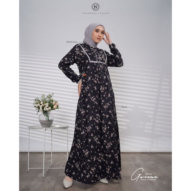 (Cod) Ori Dress Nadheera Luxury | Gweena Dress | Gamis Kondangan Simpel Motif | Gamis Lebaran Simpel