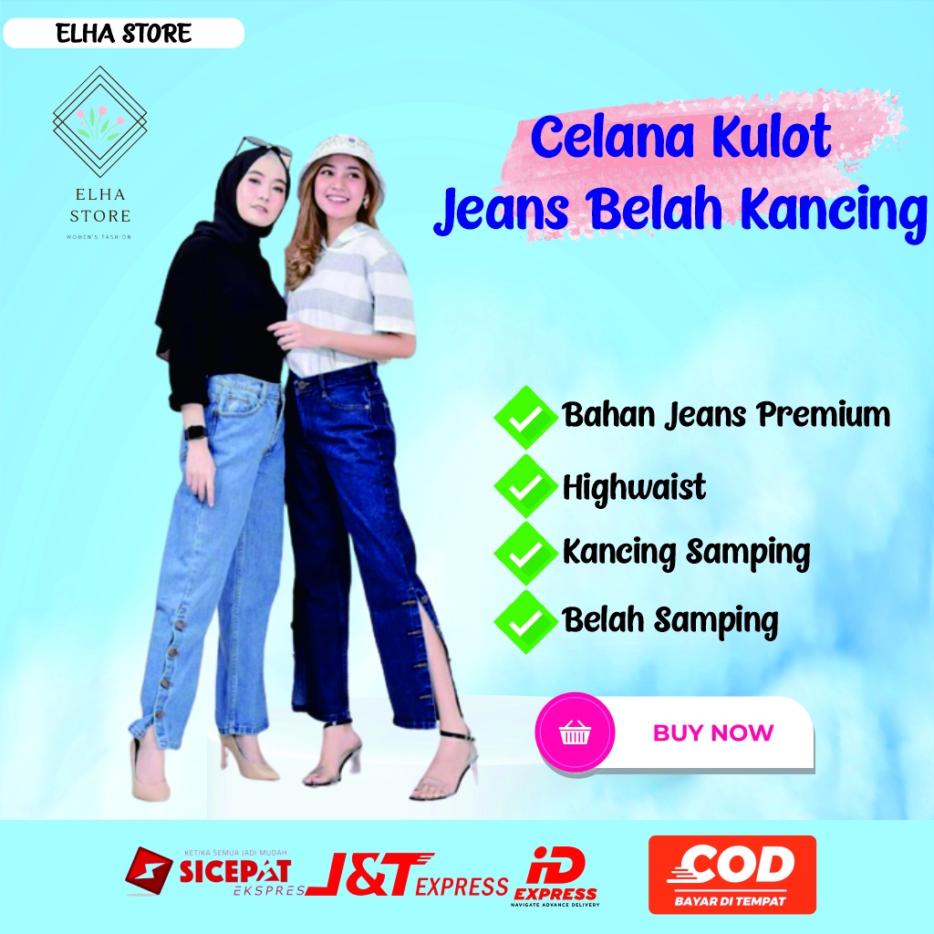 HIGHWAIST KULOT KANCING BAWAH / BOYFRIEND KANCING BAWAH / CELANA WANITA KULOT JEANS KANCING BELAH SA