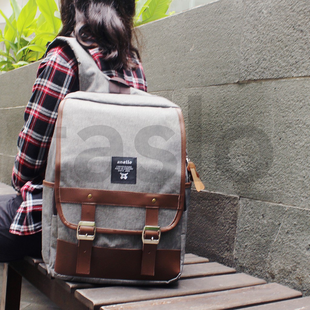 Tas Ransel Anello Backpack Sekolah Murah HD Nylon Casual Multifungsi Strap Kulit
