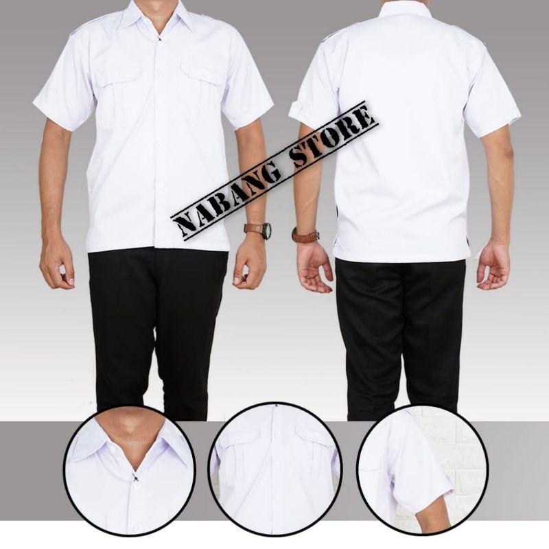 Enzino Kemeja Seragam PDH Pria Tangan Pendek - Baju PDH Putih  - Baju PDH Hitam