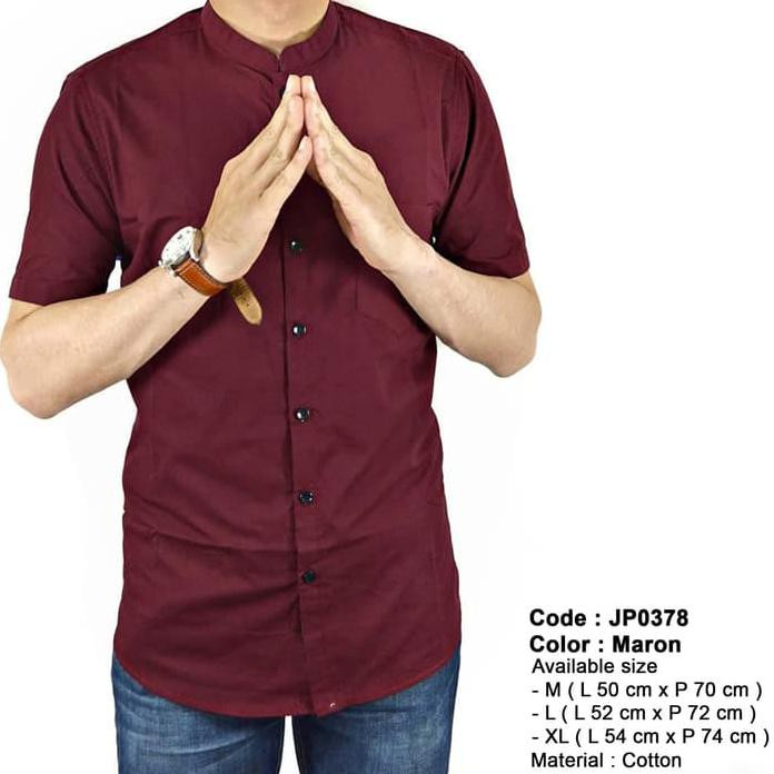 Kemeja Pria Maroon Merah Kerah Shanghai Koko + Slimfit + Baju Kerja - Maroon, Xl High Quality