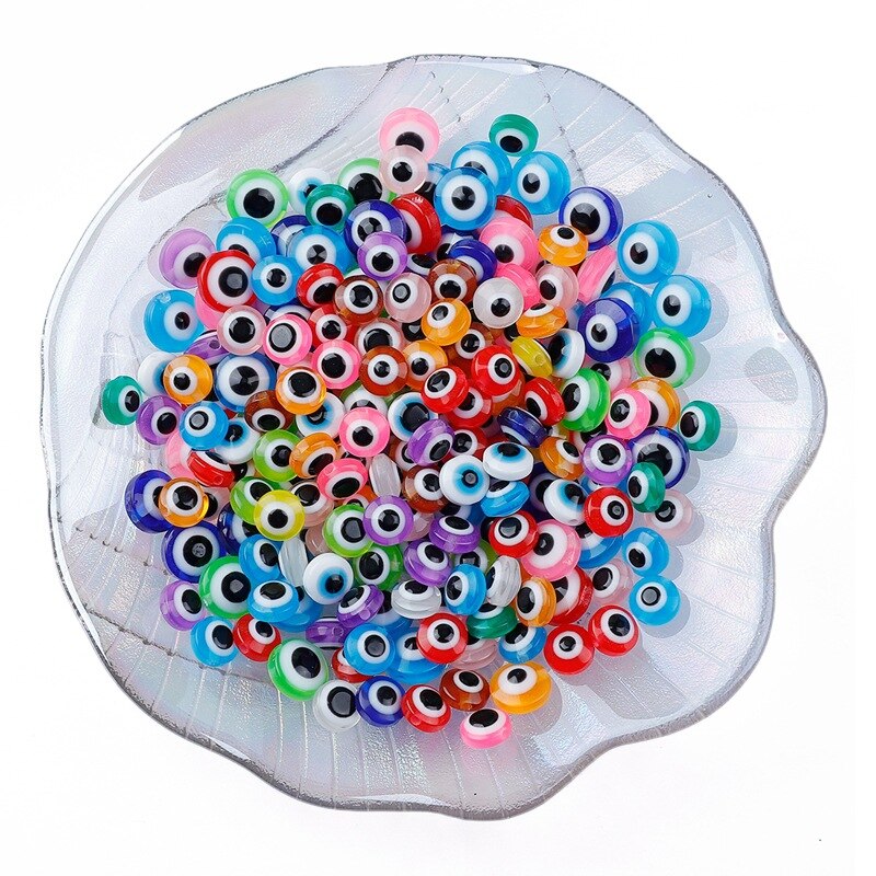50 Pcs Manik-Manik Bentuk Oval Motif Evil Eye Bahan Resin Ukuran 8mm 10mm Untuk Membuat Perhiasan