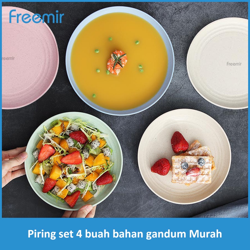 freemir Set 4 Pcs Dinner Plate 25 cm Piring Bulat Piring Makan Wheat Straw Mix Warna Warni Set 4 pcs-2