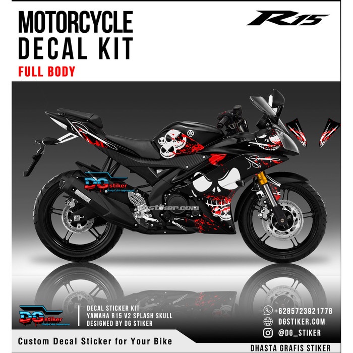 Decal Sticker R15 V2 Hitam Splash skull DG Stiker