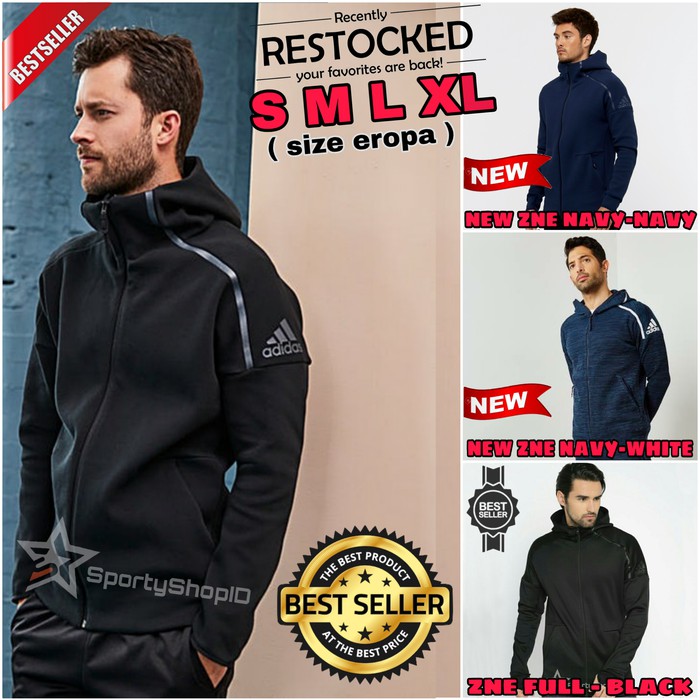 Langsung Order JAKET HOODIE ADIDAS ZNE BLACK KUALITAS PREMIUM  JAKET ADIDAS ZNE HITAM terlaris