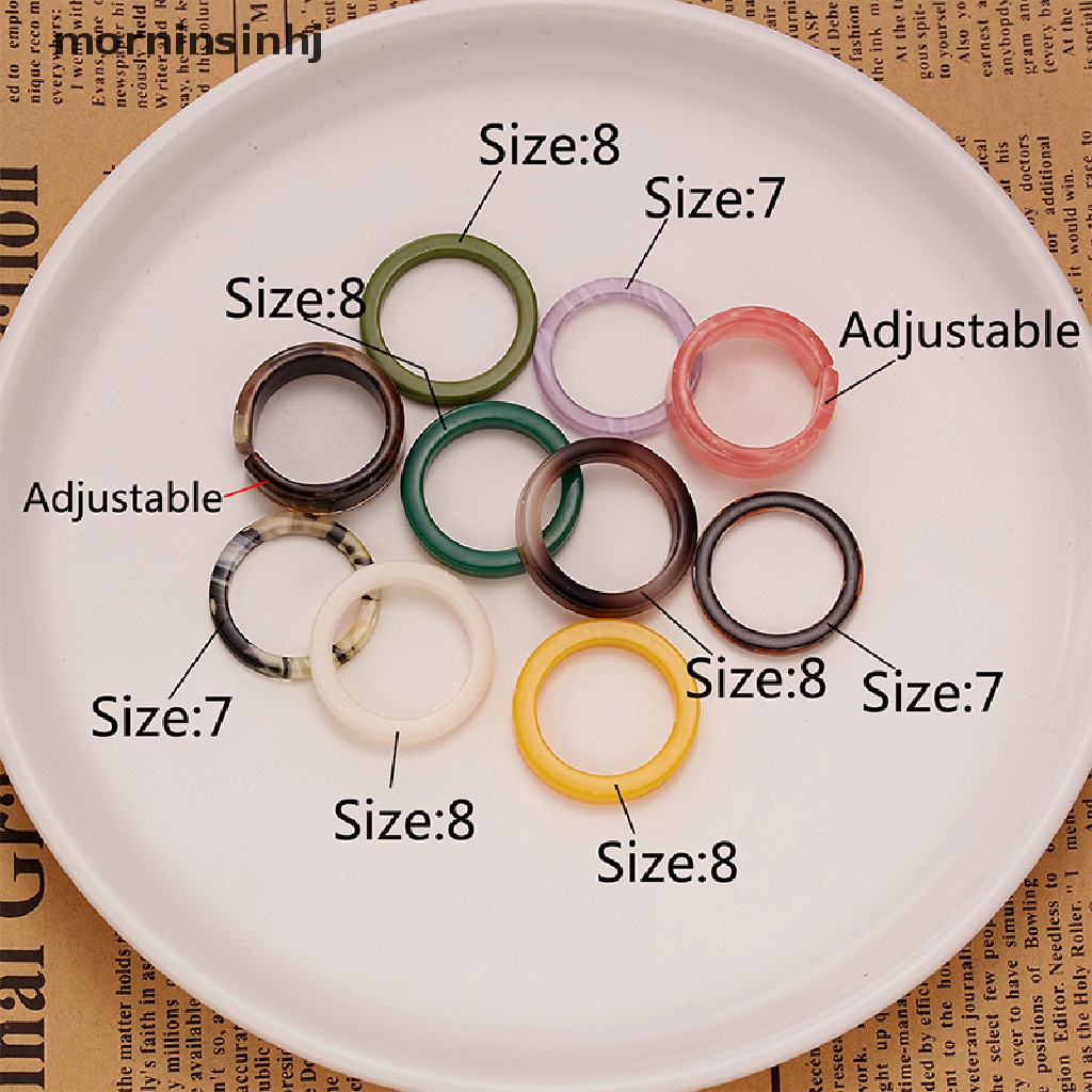 Mornin 10pcs / Lot Cincin Resin Warna-Warni Gaya Korea Untuk Wanita