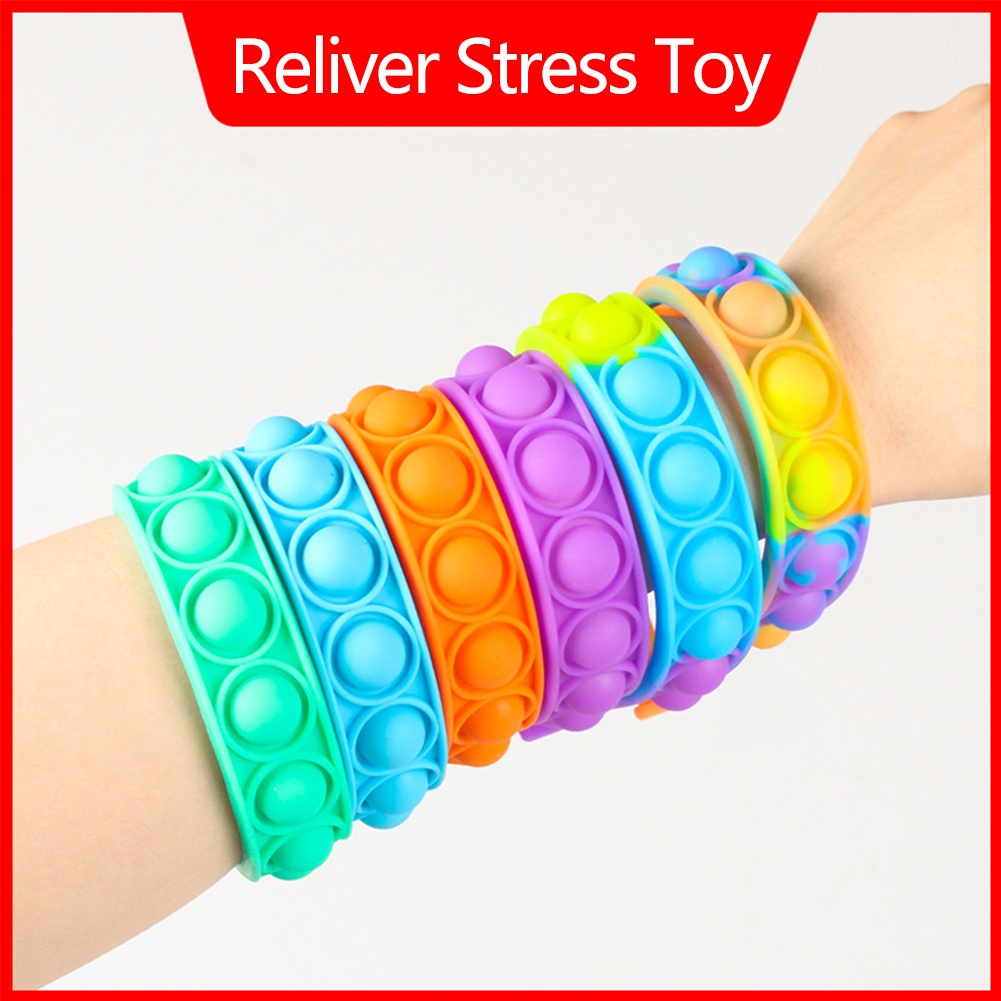 【TK】Pop It Multicolor Push Toy Fidget Toys Bracelet Bubble Silicone Keychain Stress Reliever Soft Squishy Anti-Stress Gift Anti Stress Bracelet Reliver Stress Toys