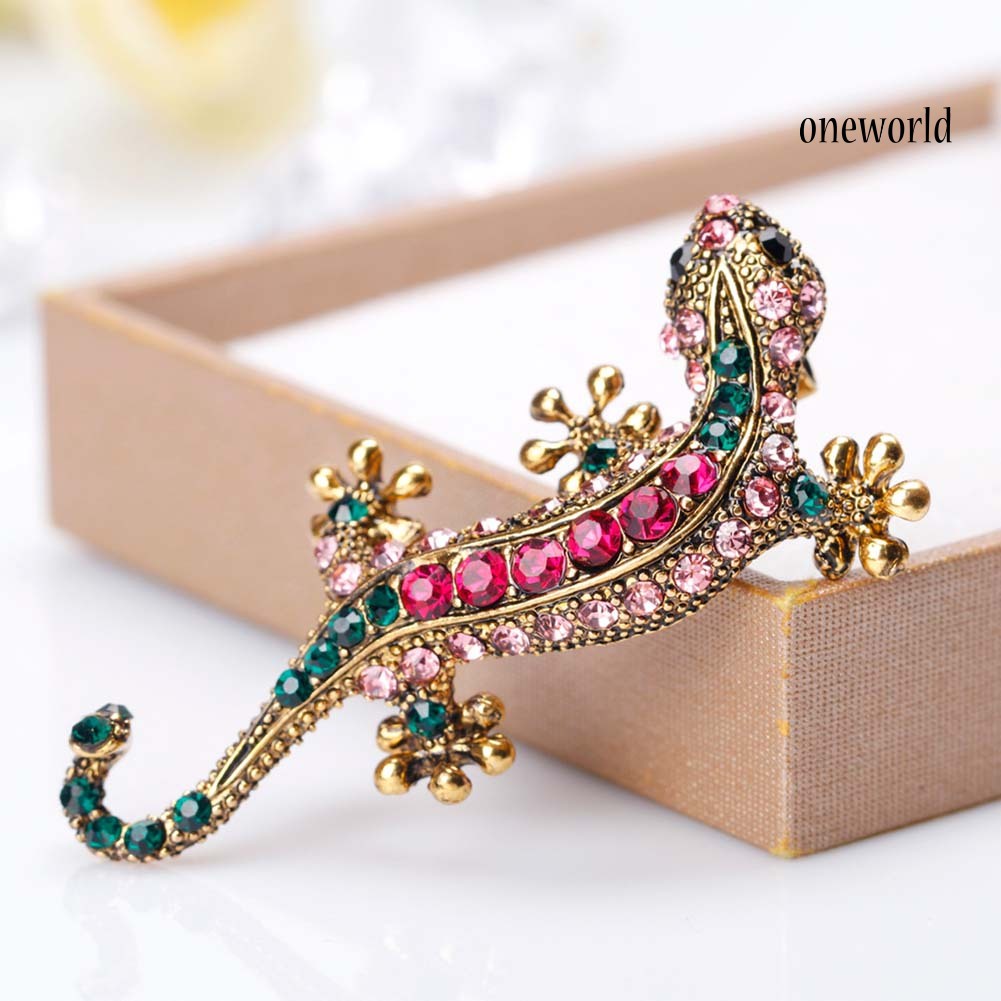 OW@ Unisex Rhinestone Lizard Gecko Animal Creeper Brooch Pin Corsage Jewelry Gift