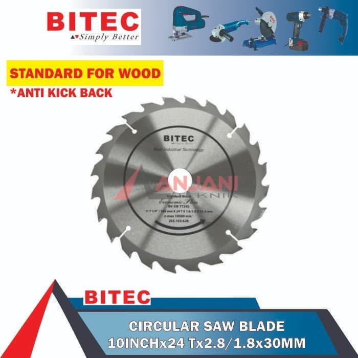 MATA PISAU GERGAJI POTONG KAYU 10 INCH x 24 T BITEC CIRCLE CIRCULAR SAW BLADE WOOD 10INCH 24T