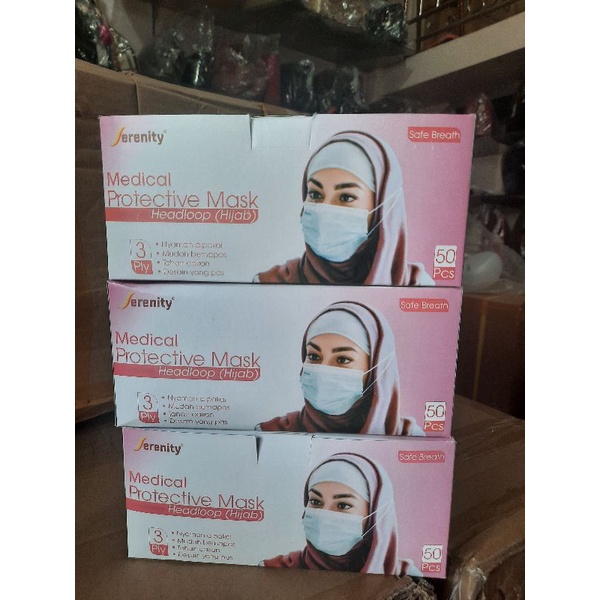 Masker Medis 3 Ply Hijab Earloop Anak dan Dewasa izin Kemenkes RI harga per box/per pack