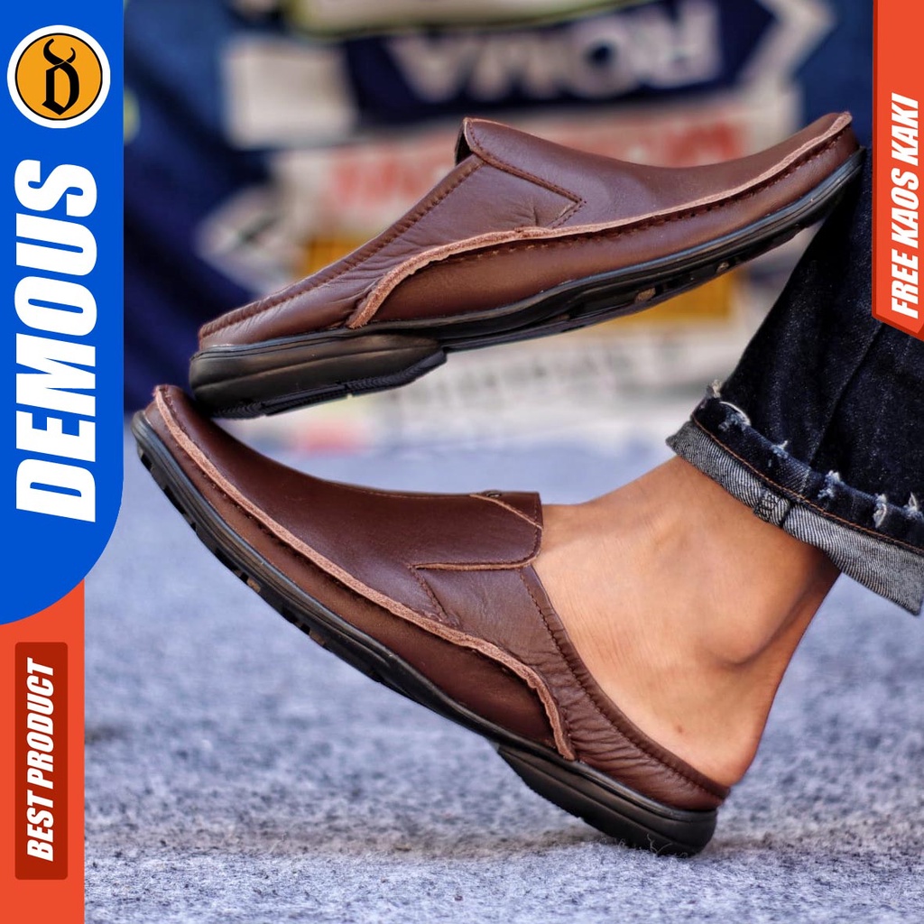 DEMOUS BUSTONG Sepatu Sandal Pria Kulit Asli Tutong