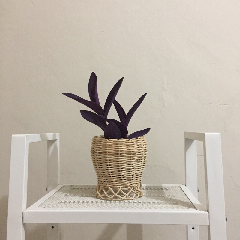 Cover Pot Rotan Berkaki Vas Tanaman Hias Bunga Etnik Tradisional size 10 cm