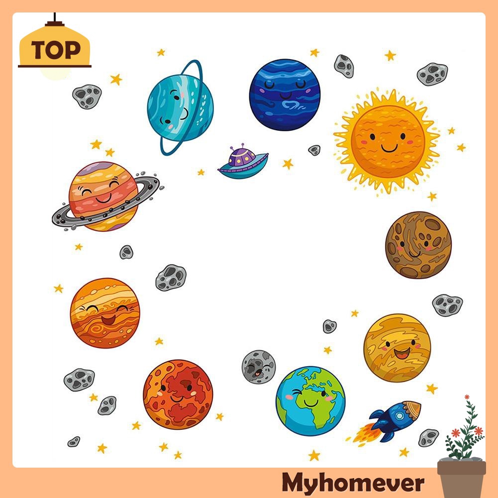 Stiker Dinding Decal Desain Kartun Planet Lucu