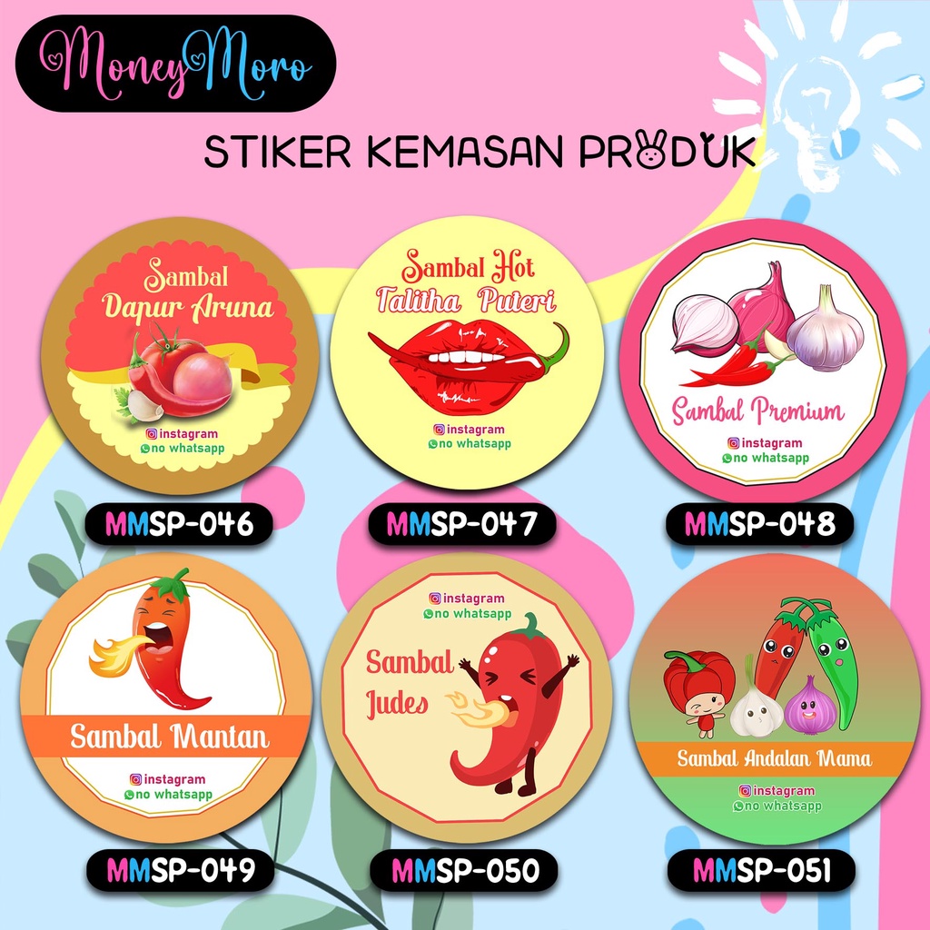 

MoneyMoro Stiker Merk Kemasan Sambal / Stiker Sambel / Stiker Produk 046-051