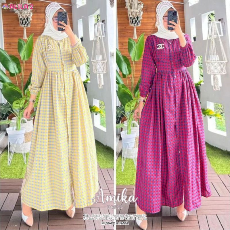 AMIKA DRESS BY ALILA2 / GAMIS MOTIF KOTAK KOTAK BERBAHAN COTTON POPLIN PREMIUM QUALITY / MAXI DRESS 