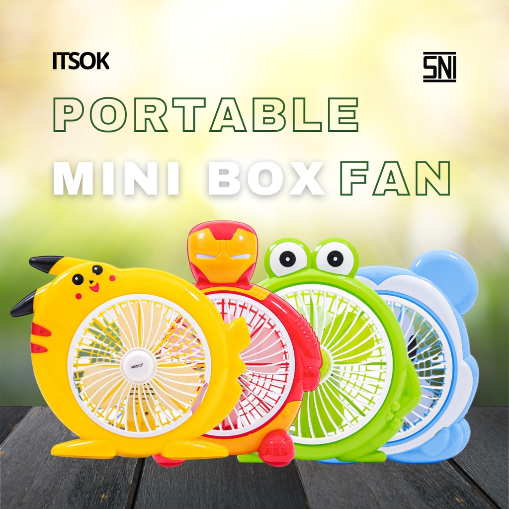 ITSOK Kipas Angin Karakter Kecil 8 in/Portable Mini Box Fan Character 8 inch KipasAngin Termurah SNI
