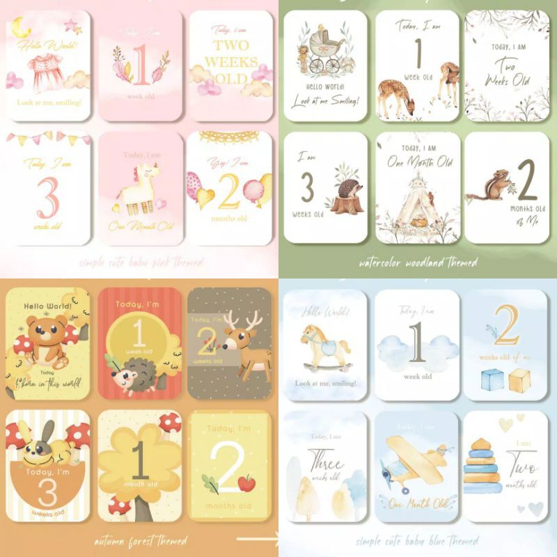 Baby milestone card custom kartu selfie papan nama pencapaian bayi bulanan
