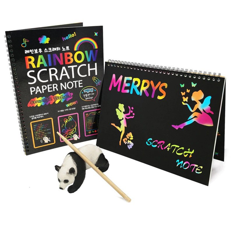 

Scratch Note Besar 19x26cm / Buku Magic Colourful Scratch Note Besar / Black Cardboard