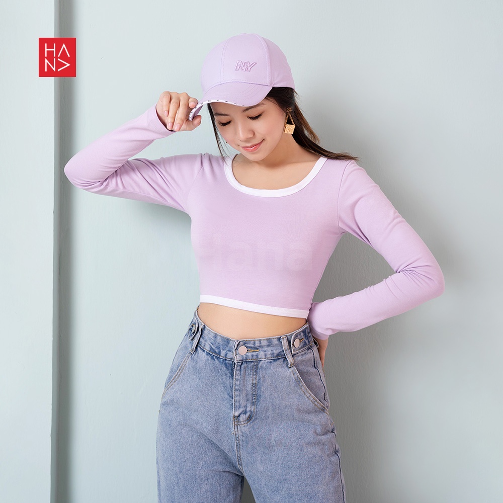 Hana Fashion - Leora Crop Top Long Sleeve Atasan Crop Wanita - CT169