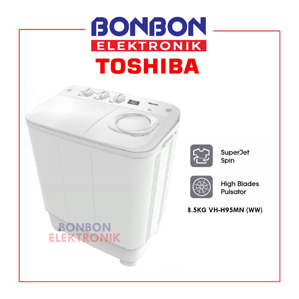 Toshiba Mesin Cuci 2 Tabung 8.5KG VH-H95MN (WW) / VHH 95 MN / VHH95MN