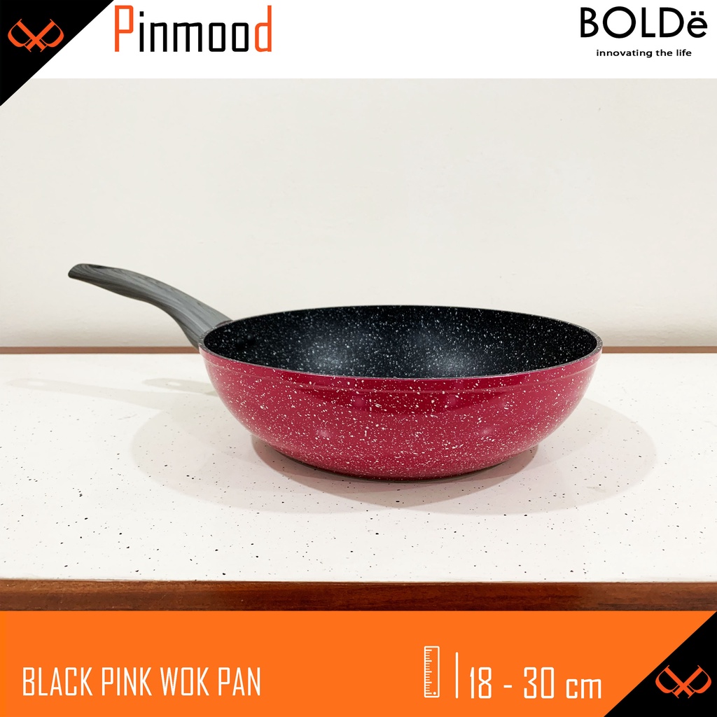 BOLDE BLACK PINK WOK PAN / WOKPAN SUPER PAN COATING GRANITE PANCI PENGGORENGAN WAJAN WOK ANTI LENGKET 18 20 22 24 26 28 30 CM