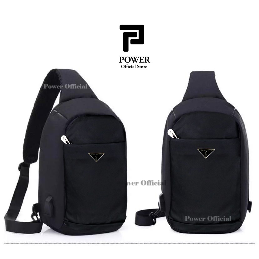 Polo Power - Tas Selempang Pria Anti Maling Slingbag Import USB - Smart Crossbody Bag Anti Thief USB