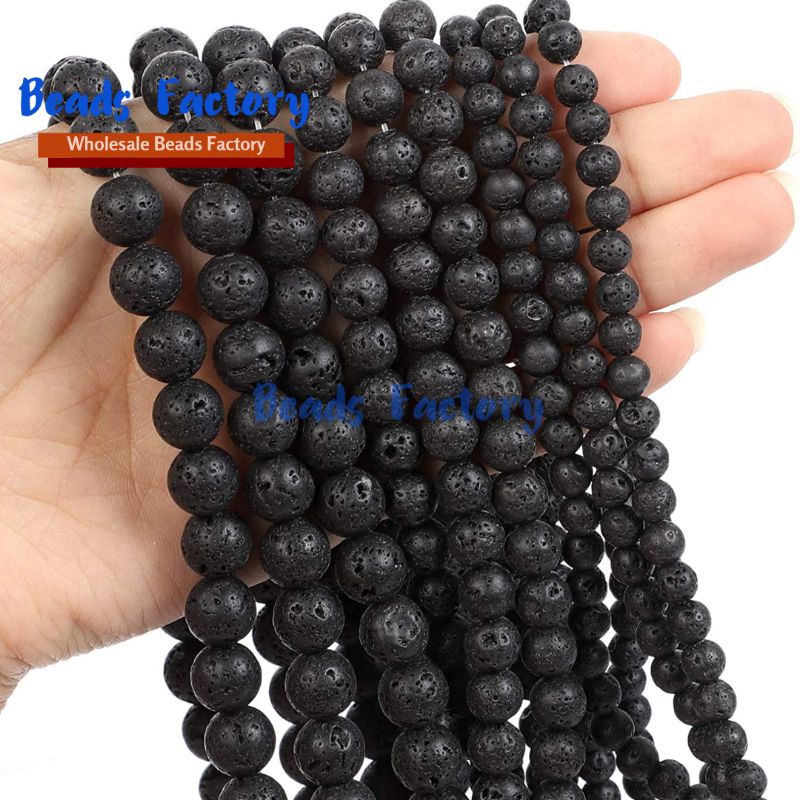 Grosir Manik Batu lava stone 4mm-12mm Kuarsa Bulat Hitam Round