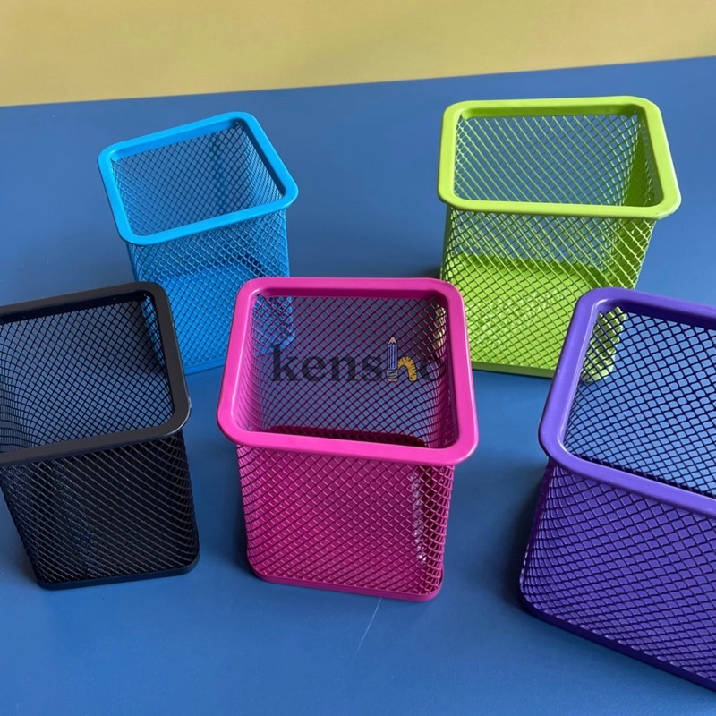 KENSHO Pen Stand Besi Segi / Pen Holder Kotak / Pen Organizer / Tempat Pen / Pen Stand Warna / Pen Holder Warna / Pen Stand Alat Tulis