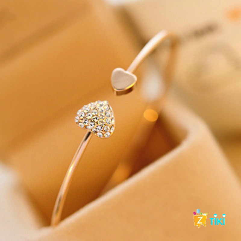 COD（TiKi）Gelang Tangan Model Terbuka Desain Hati Lapis Emas Gaya Korea Untuk Wanita-5