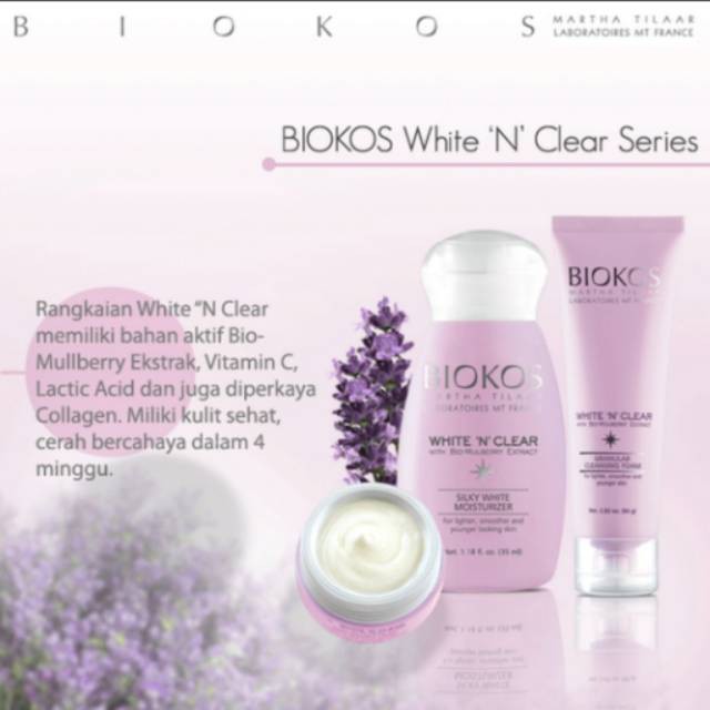 Biokos White N Clear Granular Cleansing Foam 80gr ,Night Radiance Cream 30gr ,Silky White Moist 30gr