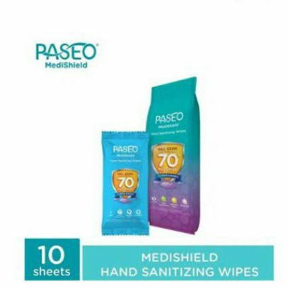 PASEO Medishield Hand Sanitizing Wipes isi 10 Travel Pack Antibacterial Tisu basah