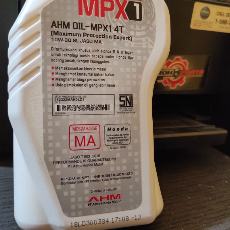 AHM Oil MPX1 0,8 Liter 10W-30 SL JASO MA Original Asli Honda