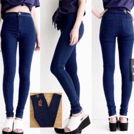 Celana Jeans Wanita HighWaist skinny Plain Soft jeans Premium ukuran 27-34