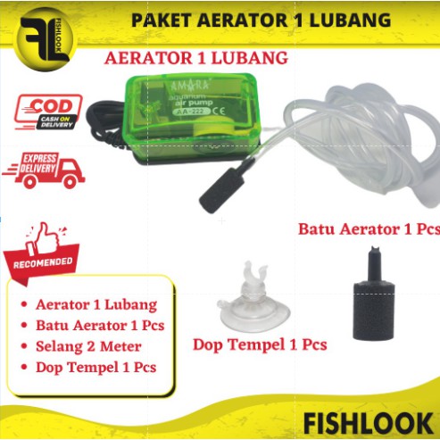 PAKET AERATOR LENGKAP 1 LUBANG mesin gelembung udara aquarium Airator Aquascape Rosston Amara Nikita Star Recent