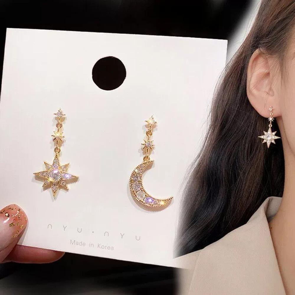 Anting Tusuk Nanas Ins Gaya Mewah Bulan S925 Needle Menjuntai Earrings