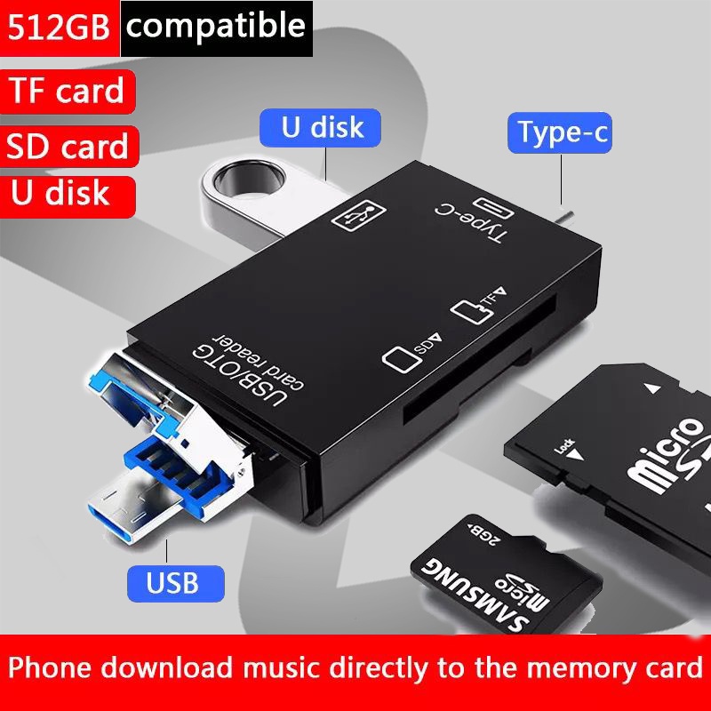 OTG Card Reader 6 In 1 Type C Micro USB With Pendrive