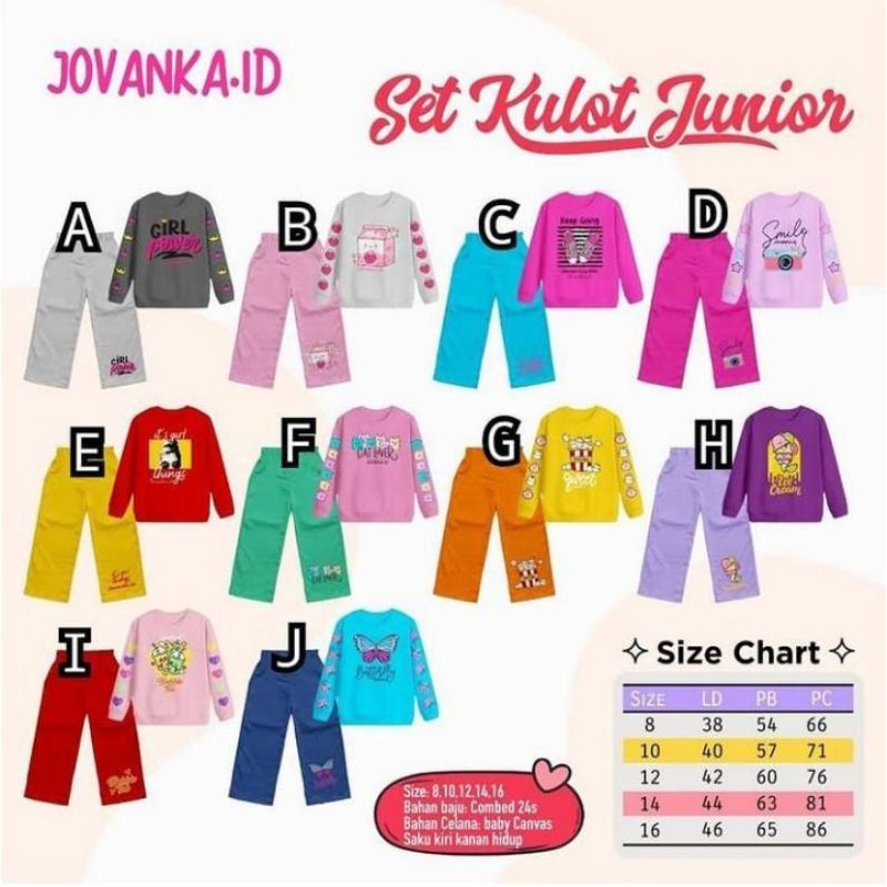 Set Kulot jovanka/ setelan baju celana anak perempuan ABG ori Jovanka.id