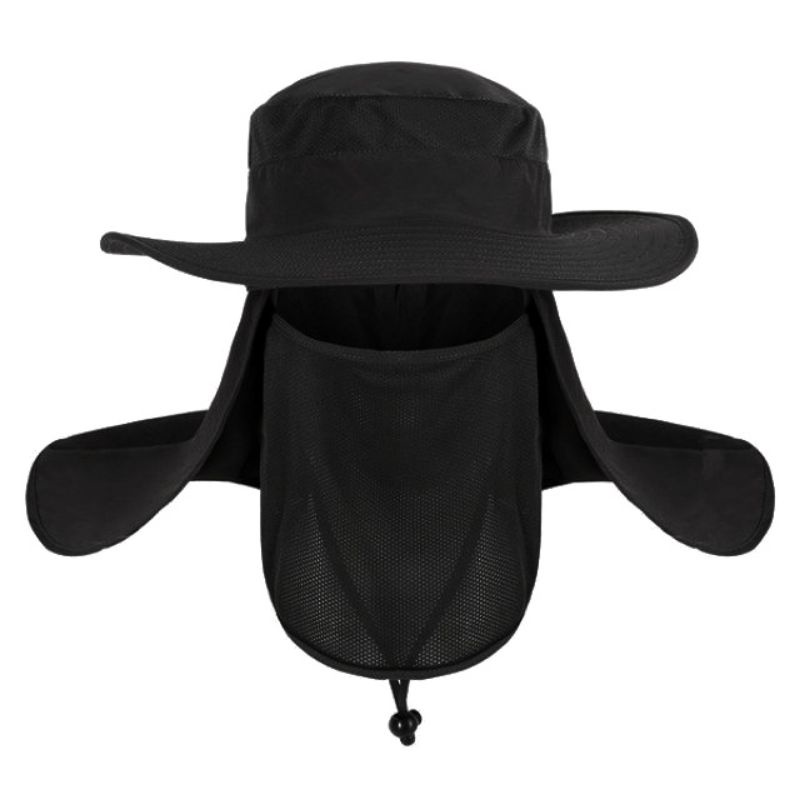 Topi Mancing Camping Outdoor Anti UV Matahari Fishing Hat Round Edge HITAM Grab Medan