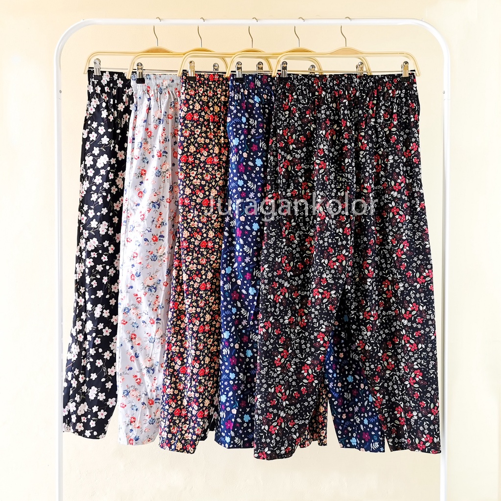 Celana Panjang Wanita Motif Bunga Katun Stretch