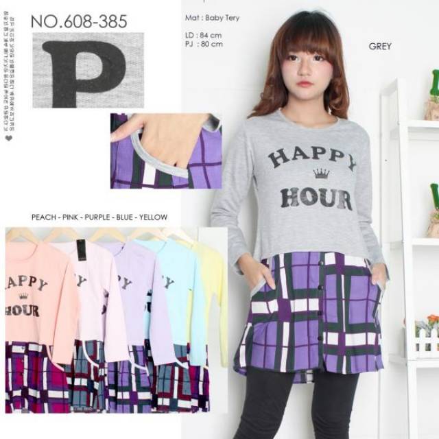 Tunik wanita kombinasi kotak