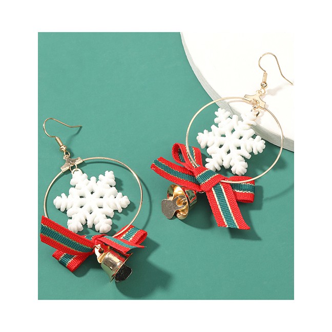 LRC Anting NATAL Fashion Snowflake Knot Bell Resin Snowflake Bow Bell Earrings