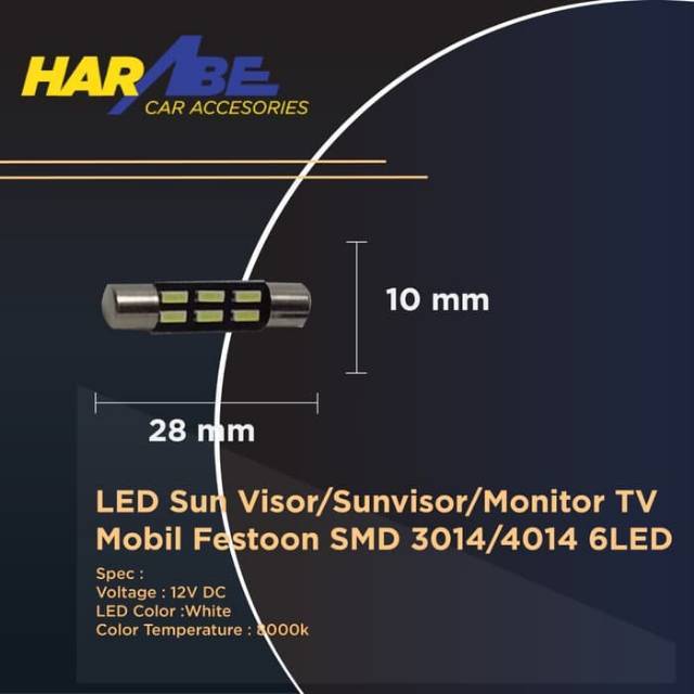LED Sun Visor/Sunvisor/Monitor TV Mobil Festoon SMD 3014/4014 6LED Putih