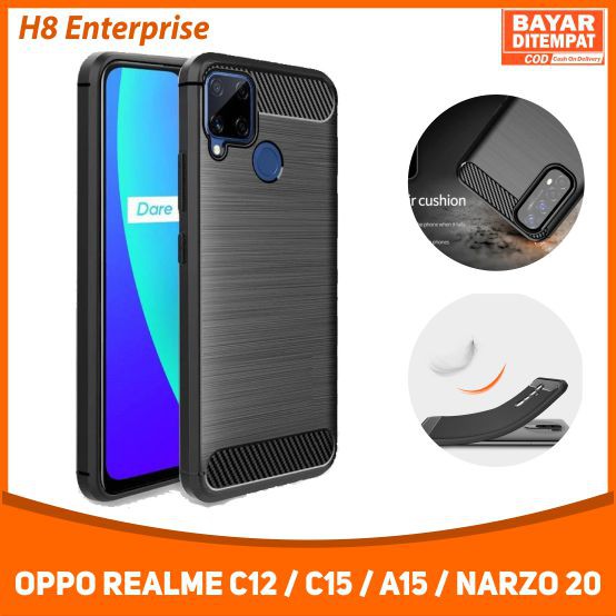 Casing Softcase Realme C12 IPAKY Carbon Fiber Matte Softcase - Hitam