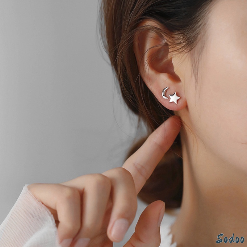 Korea Anting 925 Perak Berlian Bintang Bulan Bunga Mencegah Alergi Fashion Earrings- SO