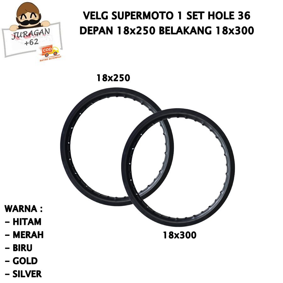 VELG SET SUPERMOTO RING 18 250 300 18x250 18x300 HOLE 36 PELEK VELEG SUPER MOTO 18-250 18-300 KLX DTRACKER D TRACKER CRF WR