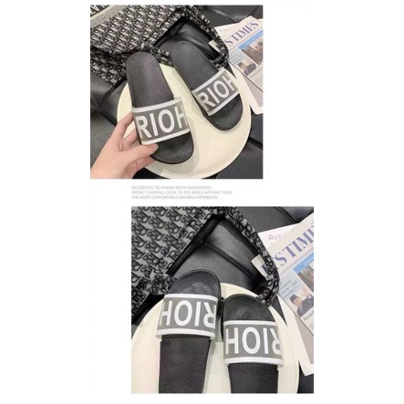 IDEALIFESHOES SANDAL OUTDOOR TEBAL TULISAN RIOH BERKUALITAS SANDAL SELOP SLIP ON FLAT RUMAH Non-slip Santai Empuk Nyaman Polos Elegan Sandal Rumah RIOH