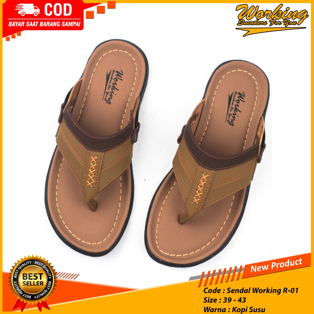 Sendal Pria Kulit Premium Kualitas Import Working R-01 Sandal Jepit Kasual