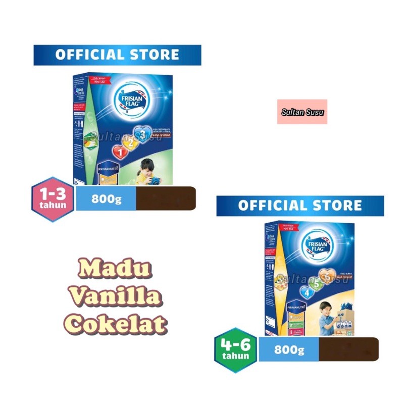 FRISIAN FLAG BENDERA 123 & 456 Rasa MADU / VANILA / COKLAT 800Gr