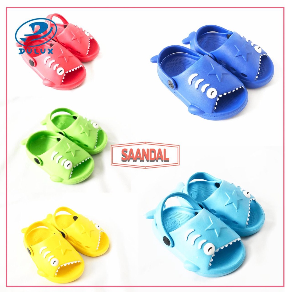 Sandal Anak Laki laki perempuan balita Selop Tali belakang Motif Ikan Paus Baby Shark Dulux DX-371E